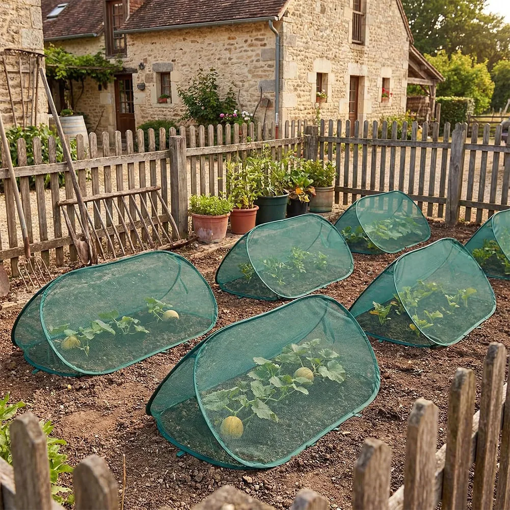 Fine Mesh Garden Protector with Pop-up Steel Wire Frame and U-Shaped Anchors for Reliable Seasonal Plant Coverage