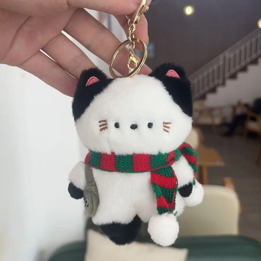 Travel Kitten Plush Cat Bag Pendant Bell Scarf Cat Plush Keyring PP Cotton Cute Plush Cat Doll Keychain Christmas Gift