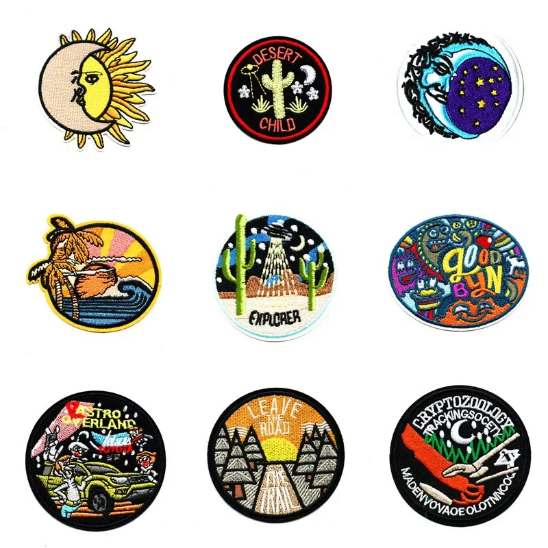 30pcs/Lot Luxury Round Embroidery Patch Alien Cactus Coconut Beach Moon Shirt Bag Clothing Decoration Accessory Craft Applique