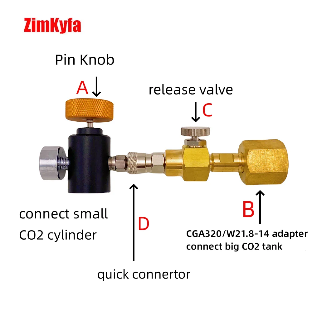 Co2 Refill Station Adapter for Sodastream Tr21-3 Quooker Cube Tank from W21.8-14 CGA320 Large Co2 Tank,w/ 8mm Quick Disconnect