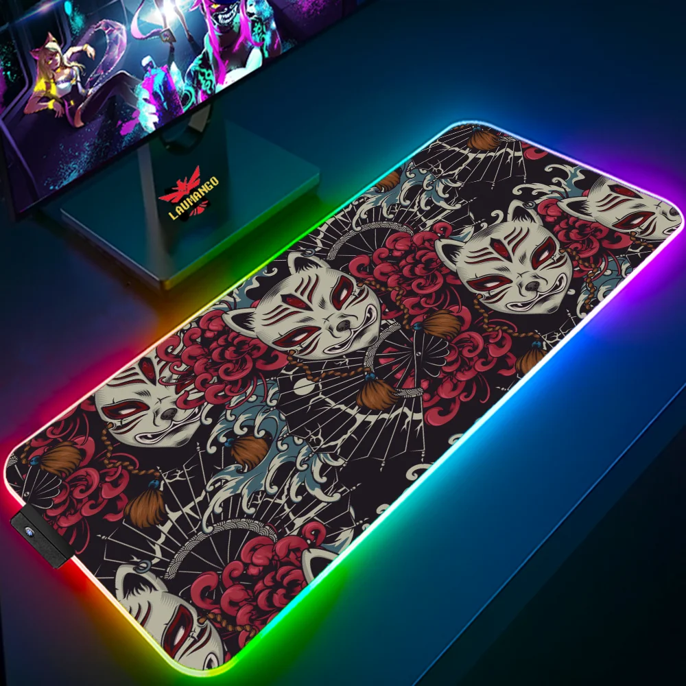 Kitsune Mask Xxl Mouse Pad 900x400 Diy Gaming Computer Mat Desktops Pc Gamer Desk Accessories Office Mousepad Mats Keyboard Mice