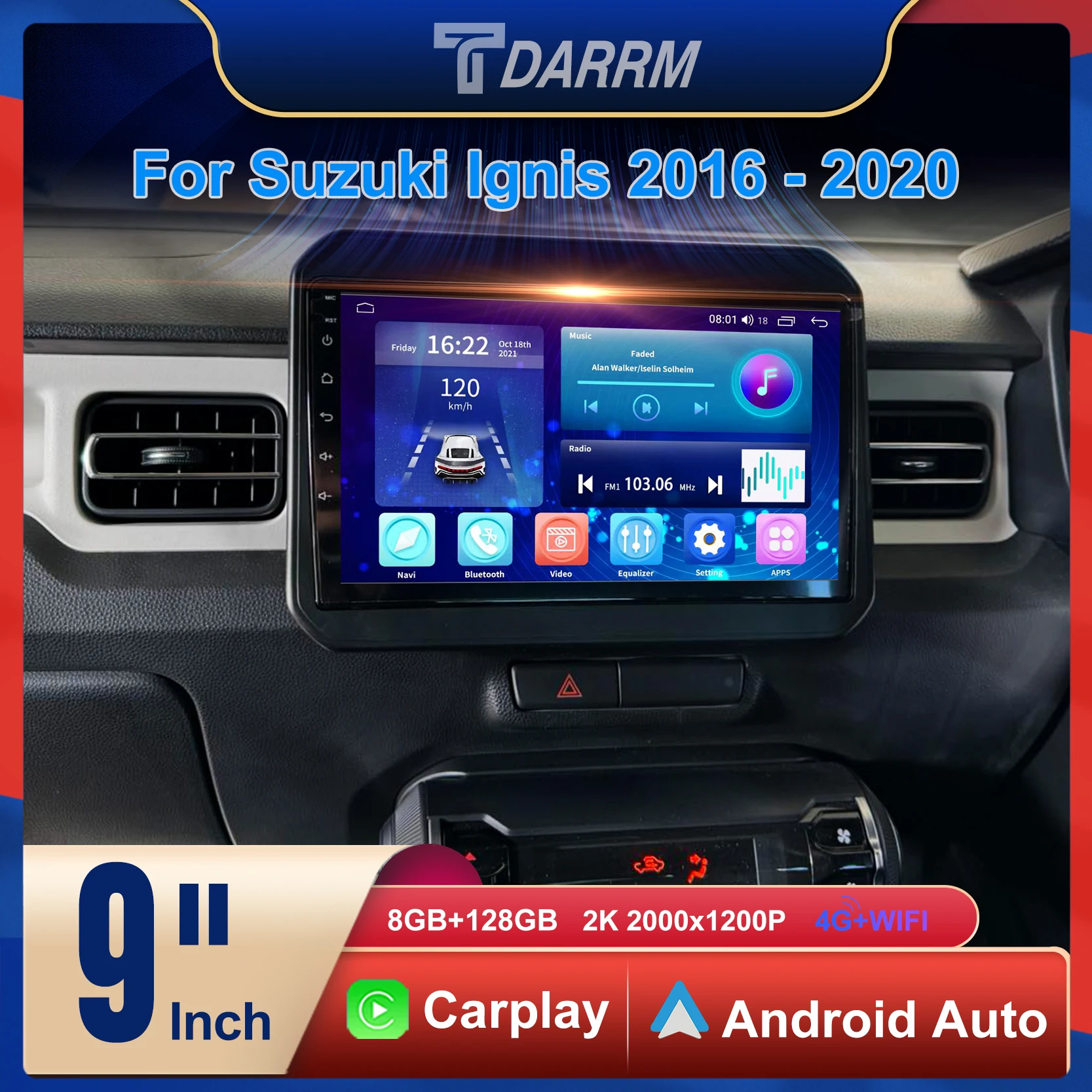 

TDARRM Android Wireless Auto Carplay For Suzuki Ignis 2016-2020 Qualcomm Car Radio Multimedia Video Player GPS Stereo