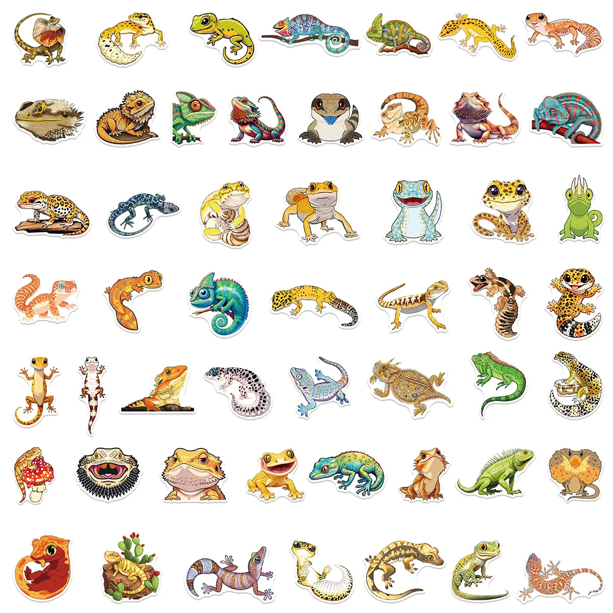 50 PCS Lizard Cartoon Gecko Different Reptile Animal Graffiti Stickers PVC Waterproof Student Hand Account Material Decals
