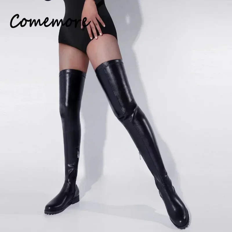 Comemore Sexy Over The Knee Boots Ladies Winter Shoes Mid Heel Thigh High Boot Black Red 2024 Punk Style Women Boots Big Size 44