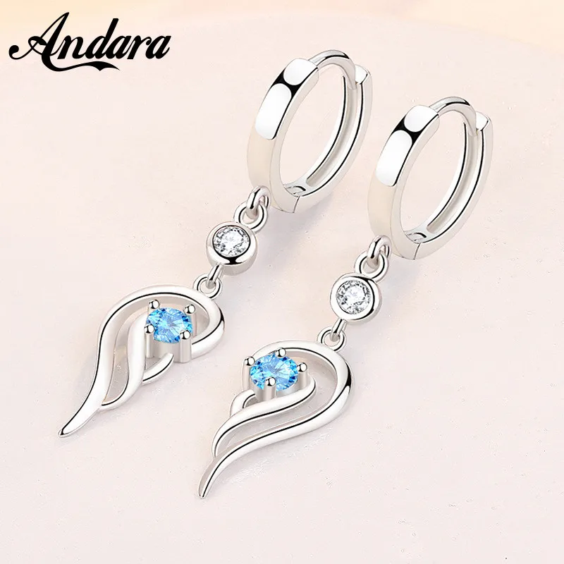 925 Sterling Silver Earrings Blue Crystal Zircon Angel Wing Earrings For Women Fashion Jewelry Gifts