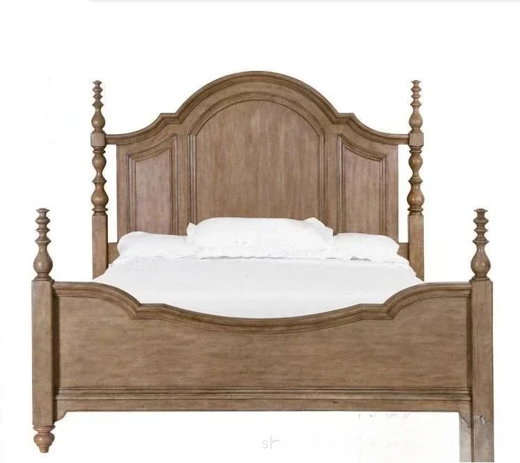 American solid wood double furniture bedroom oak engraved retro 1.8 meters wedding bed single children's bed