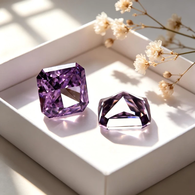 Kubischer Zirkonia, synthetischer Zirkon, rosa Farbe, quadratische Form, Crushed-Ice-Schliff, CZ 4K-Schliff, 5A+ Qualität, hochkarätiger Diamant – Detail 4