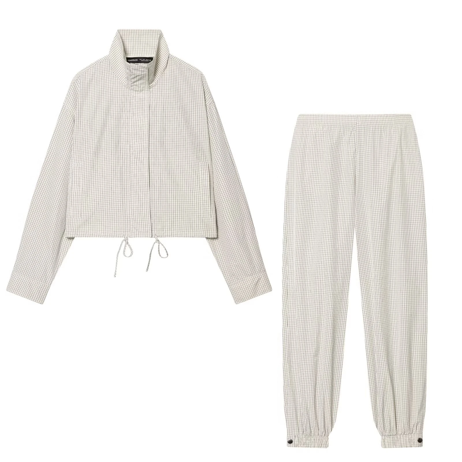 Europäischer und amerikanischer Stil Damenmode für den Außenhandel, neue 2026er Mode, karierte Nylonjacke mit Reißverschluss und lange Hose im Set