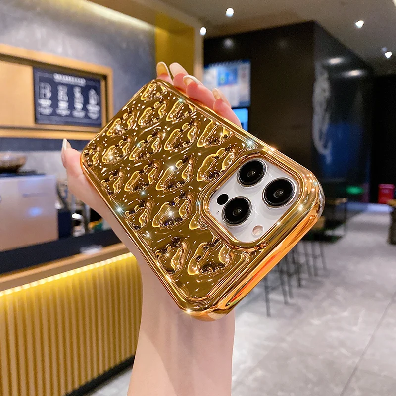 3D Golden clouds plating phone case For iPhone 14 13 12 11 Pro Max Fall resistant ShockProof Soft TPU Silicone Protective Cover