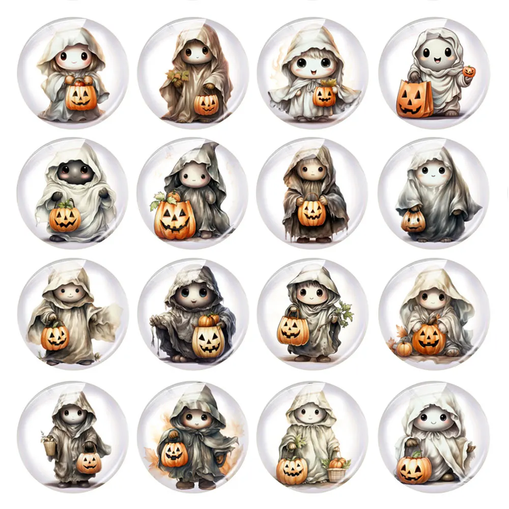 Handmade Halloween Boo Ghost Pumpkin Face Witch Hat Photo Glass Cabochon Charms Flatback Demo Cameo For Diy Jewelry Making