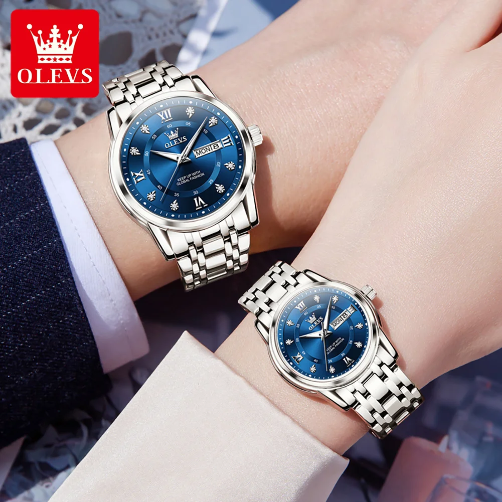 OLEVS 5513 Couple Watch Luxury Brand Business Waterproof Double Calendar Watch Elegant Dress Men Women Diamond Quartz Couple Wat