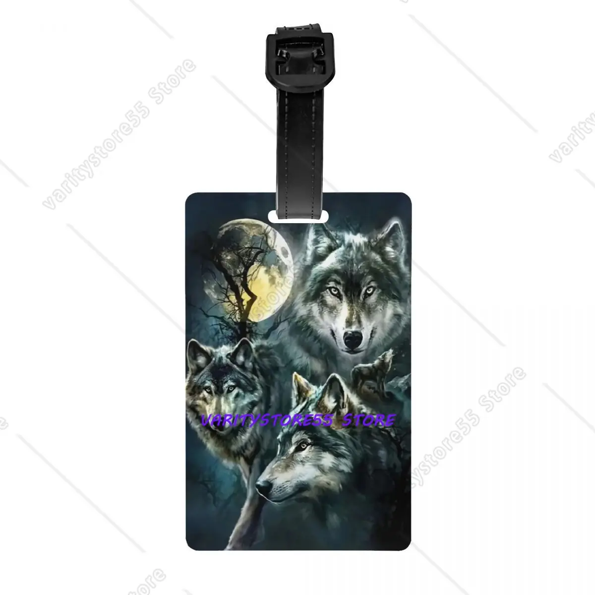 

Custom Wolves Howling And The Moon Luggage Tag Privacy Protection Baggage Tags Travel Bag Labels Suitcase