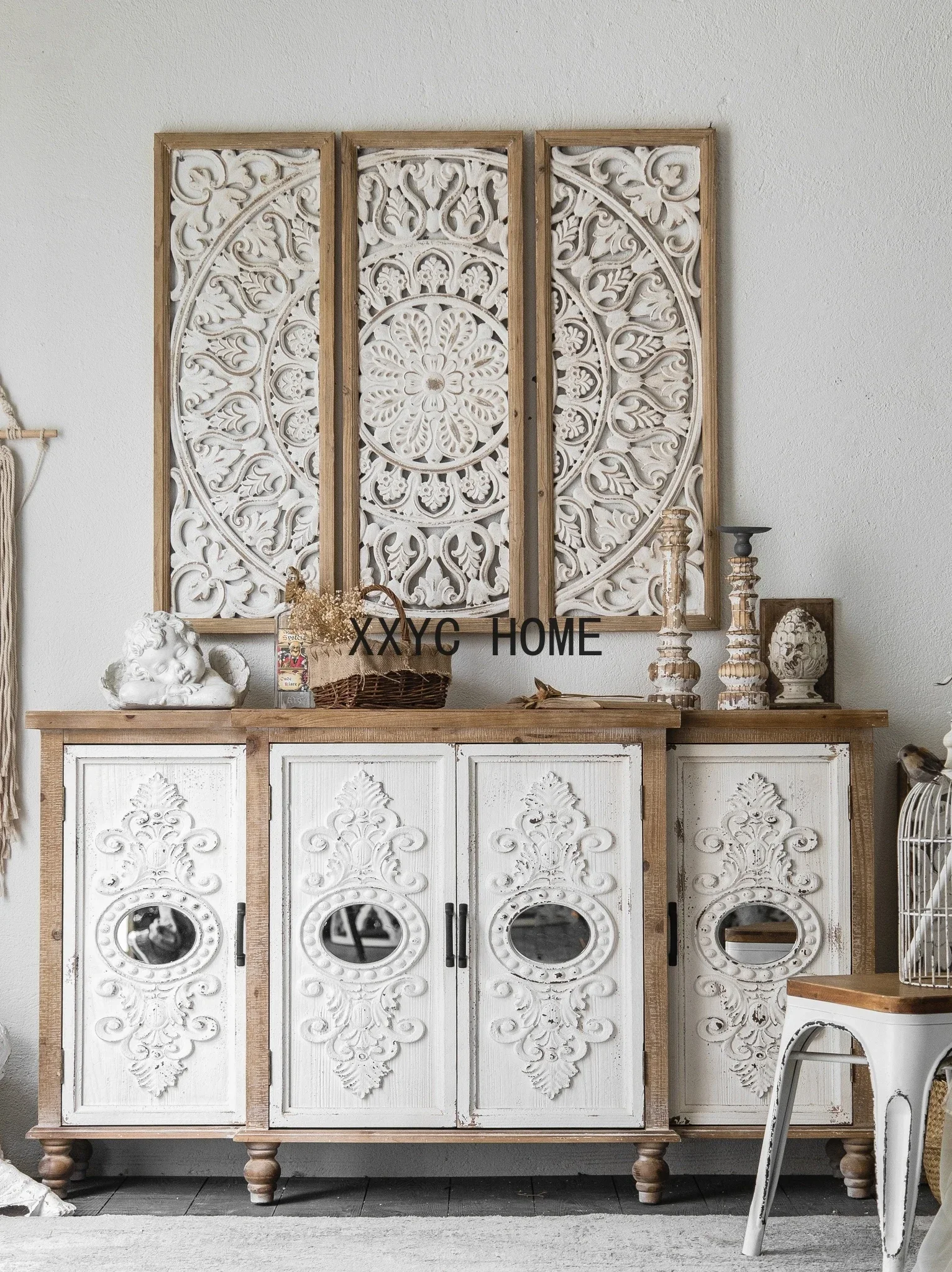 Entrance cabinet Solid wood retro cabinet French side cabinet