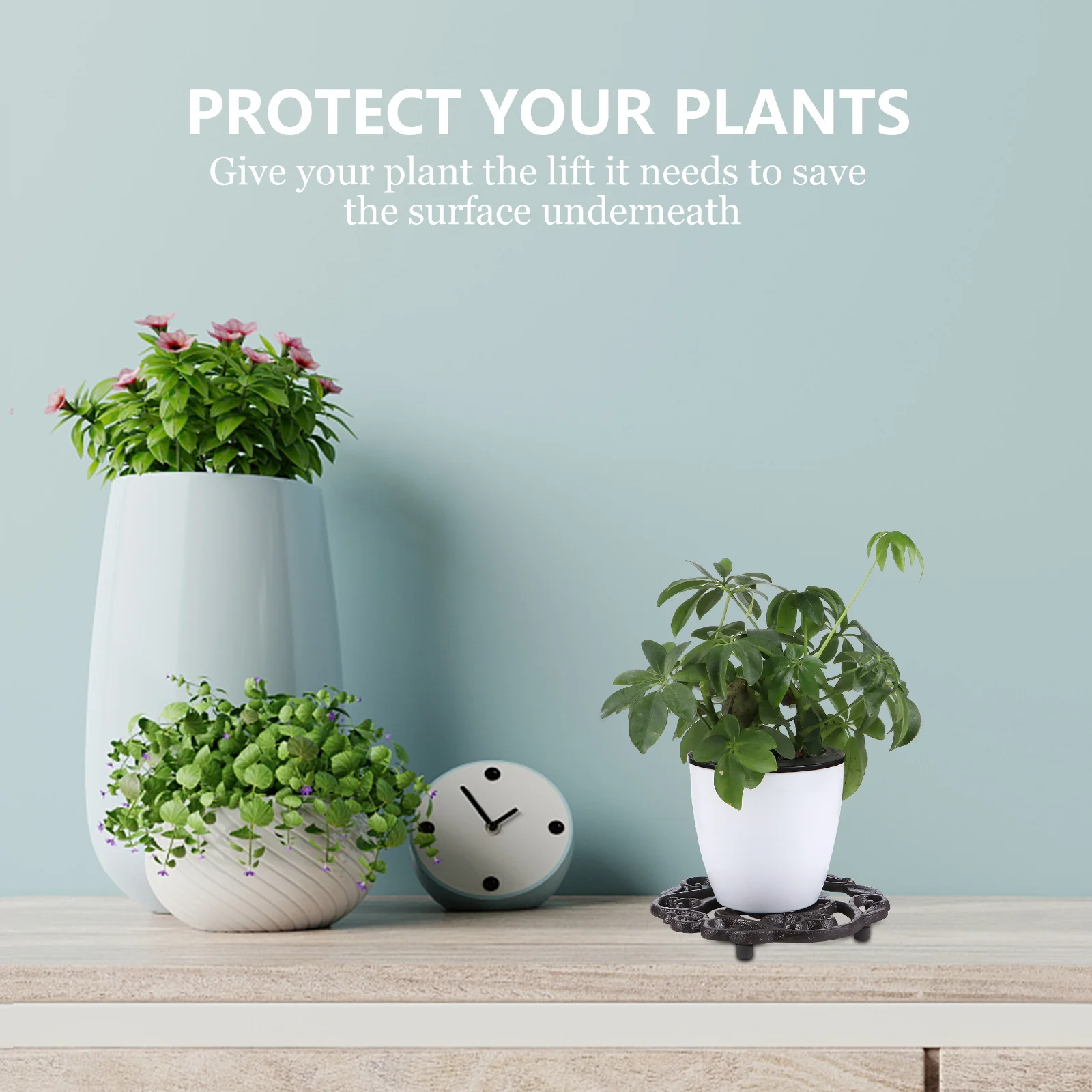 حامل زهور من الحديد الزهر، واقي أرضي مضاد للانزلاق لأواني النباتات، حصيرة وعاء نبات متينة، ملحقات حامل وعاء الزهور للحديقة #6