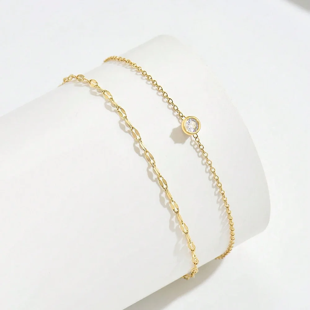 Stainless Steel Zirconia-Inlaid Pendant Double-Strand Bracelet Women's Niche Luxury Wrist Adornment Suitable for Everyday Wear