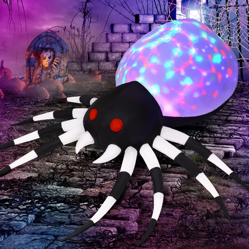Giocattoli gonfiabili da 6 piedi Decorazione natalizia con ragno di Halloween con luce magica gonfiabile per decorazioni per prati da giardino all'aperto