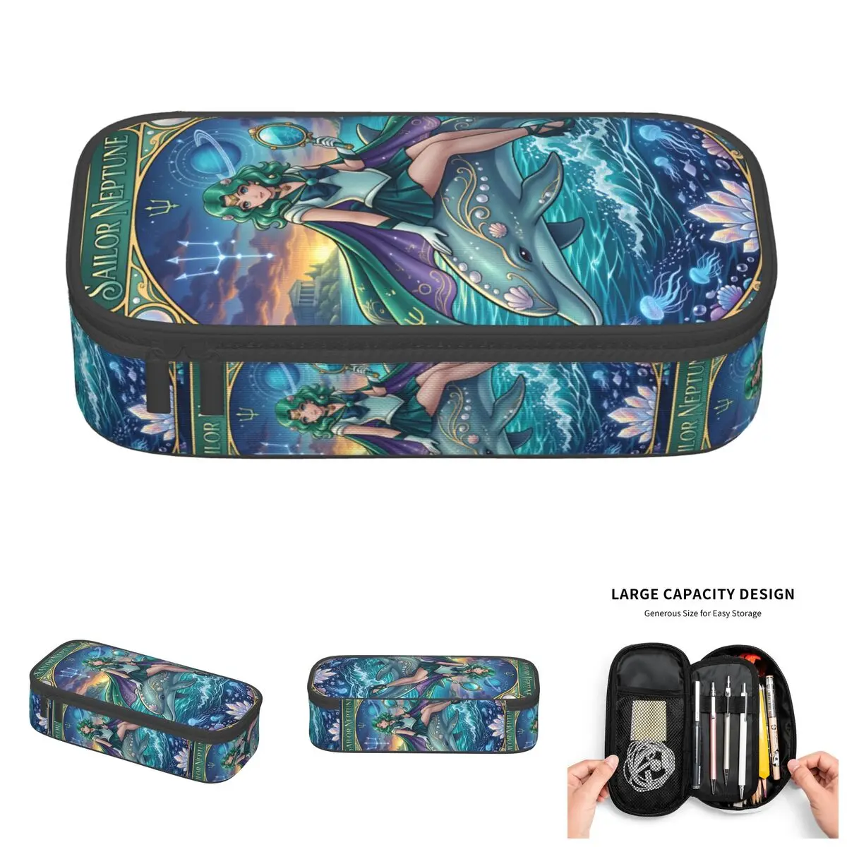 

Kawaii Sailor Moon Sailor Neptune Trident Pencil Case for Boys Girls Sailor Uranus Large Capacity Pen Bag Box School Accessories