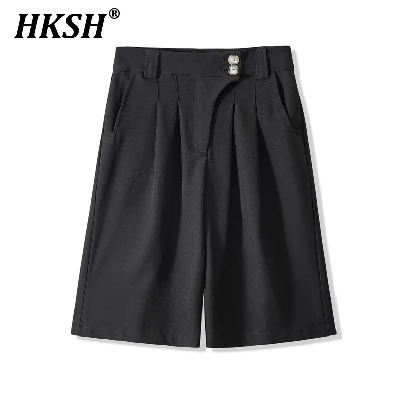 HKSH Spring Summer Pleated Shorts Niche Wide Leg Versatile Half Length Skirt Pants Casual Shorts Fashion Dark Suit Capris HK1838