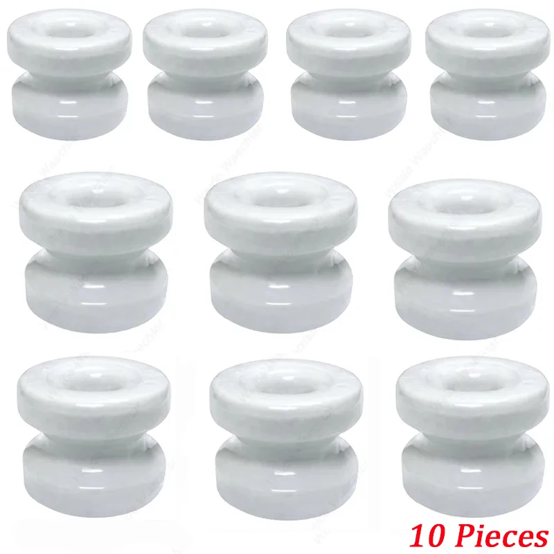 10PCS White Procelain Round Reel Electric Fence Insulators High Voltage Animals Wire Poly Tape Corner Post Ceramic Insulators