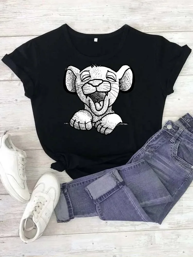 Bella Simba e Nala Lion King Print T Shirt donna Disney Casual T-Shirt larghe donna Harajuku Tee abbigliamento estivo top Y2k