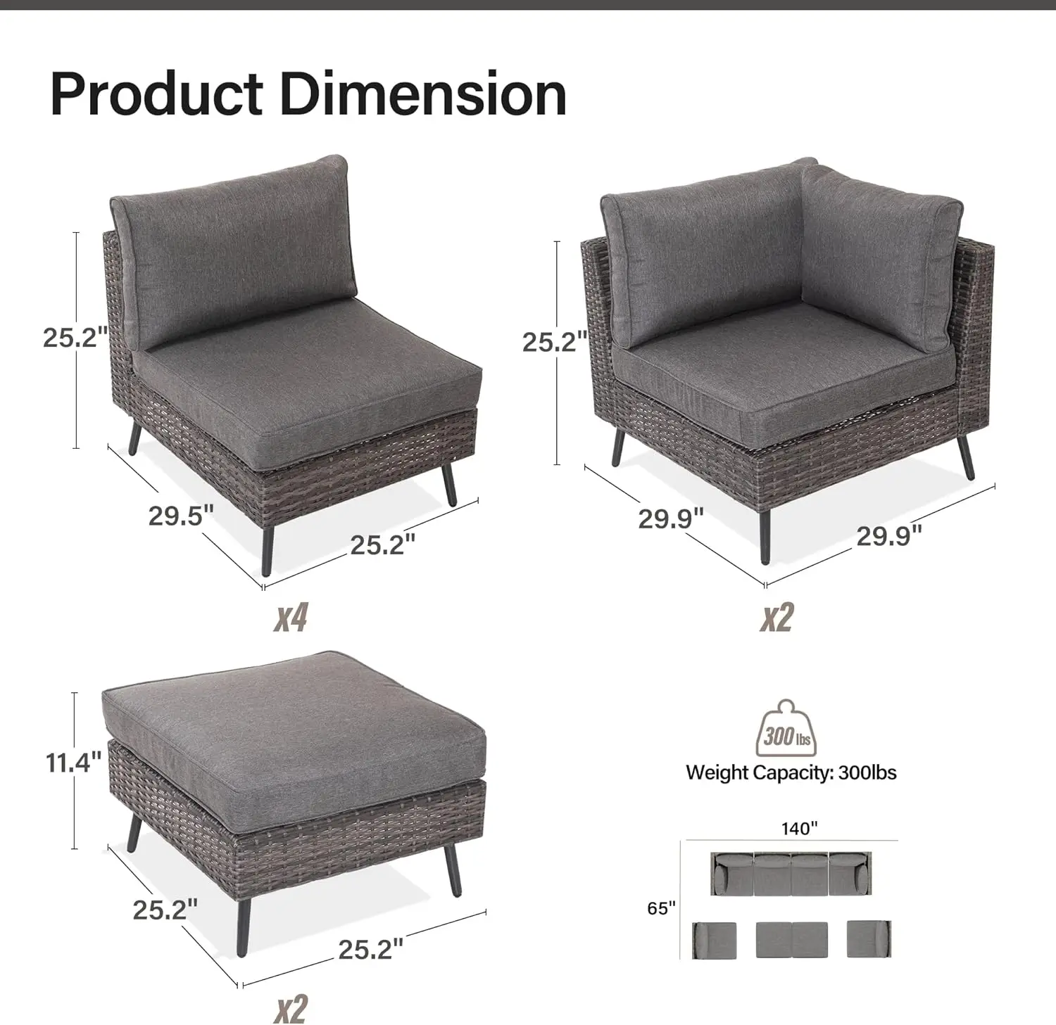 Sofá seccional para exteriores de 8 piezas, juegos de conversación para Patio de ratán PE, juego de muebles de Patio para todo tipo de clima con cojines gruesos para jardín