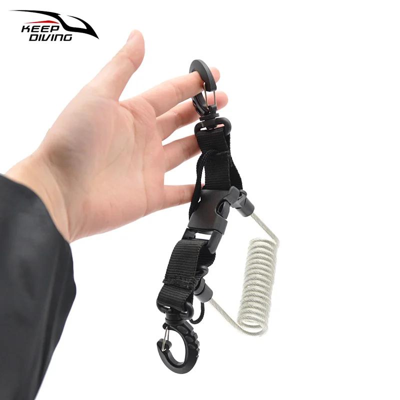 Scuba Diving Camera Anti-lost Spiral Lanyard With 304 Stainless Steel Spring Safety Emergency Tool with Quick-release Buckle