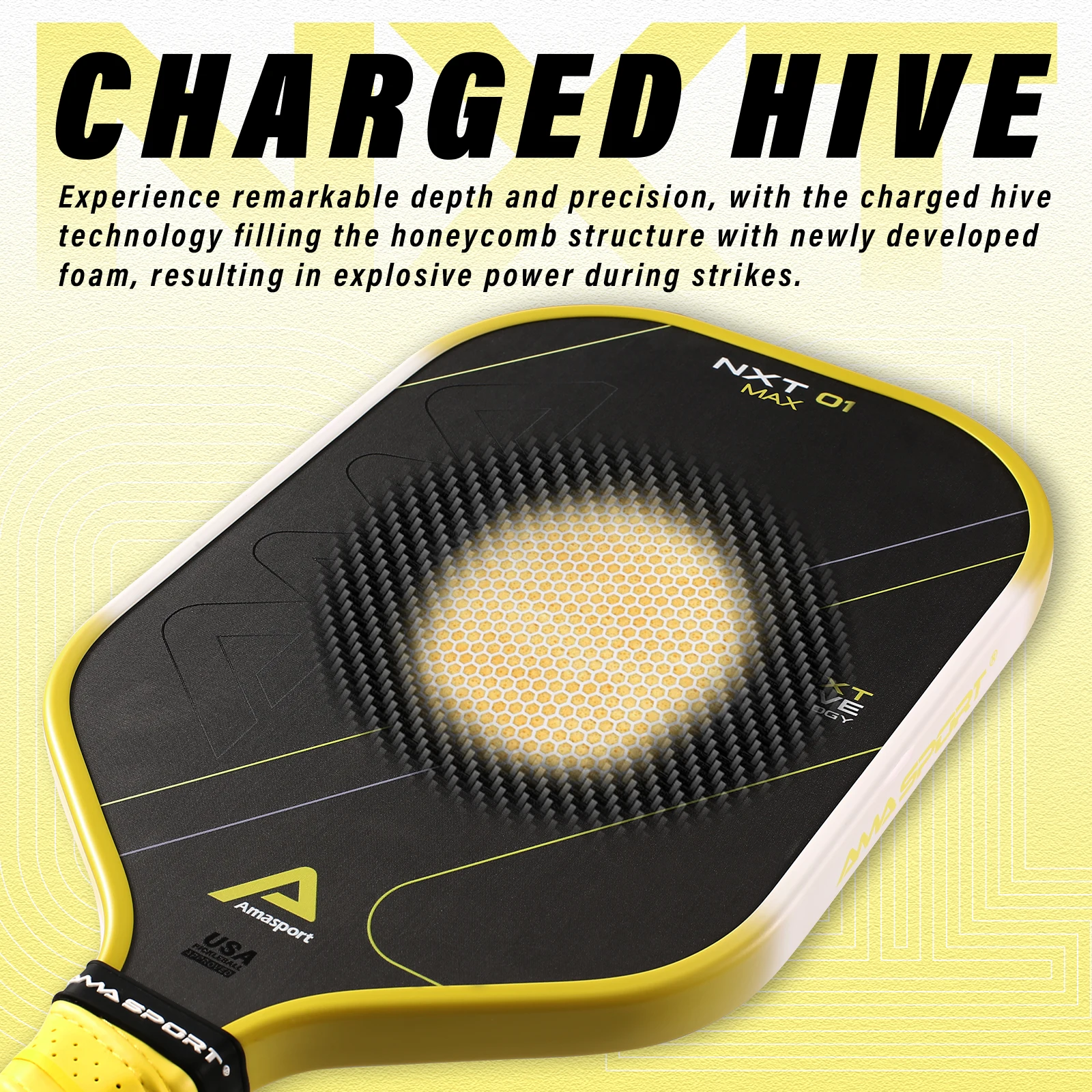 AMASPORT NXT01 MAX New Tech New Design Customizable Sample Testing Available 16MM T700 Carbon Fiber  Wider Pickleball Paddle