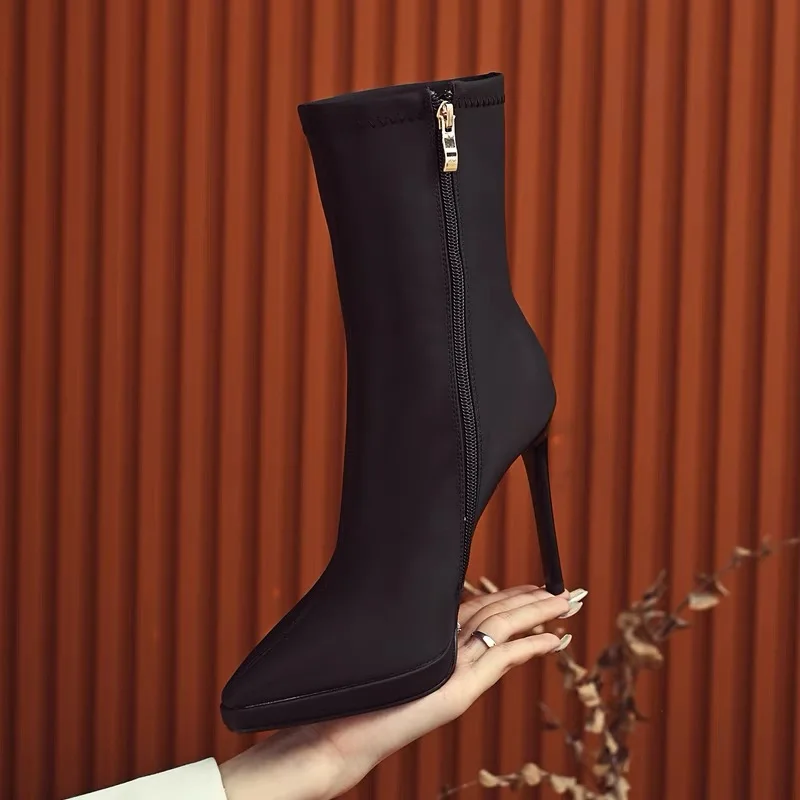 

2025 New Spring Fashion Elastic Comfort Socks Women's Boots Pointed Toe High Heels Dance Pole Shoes