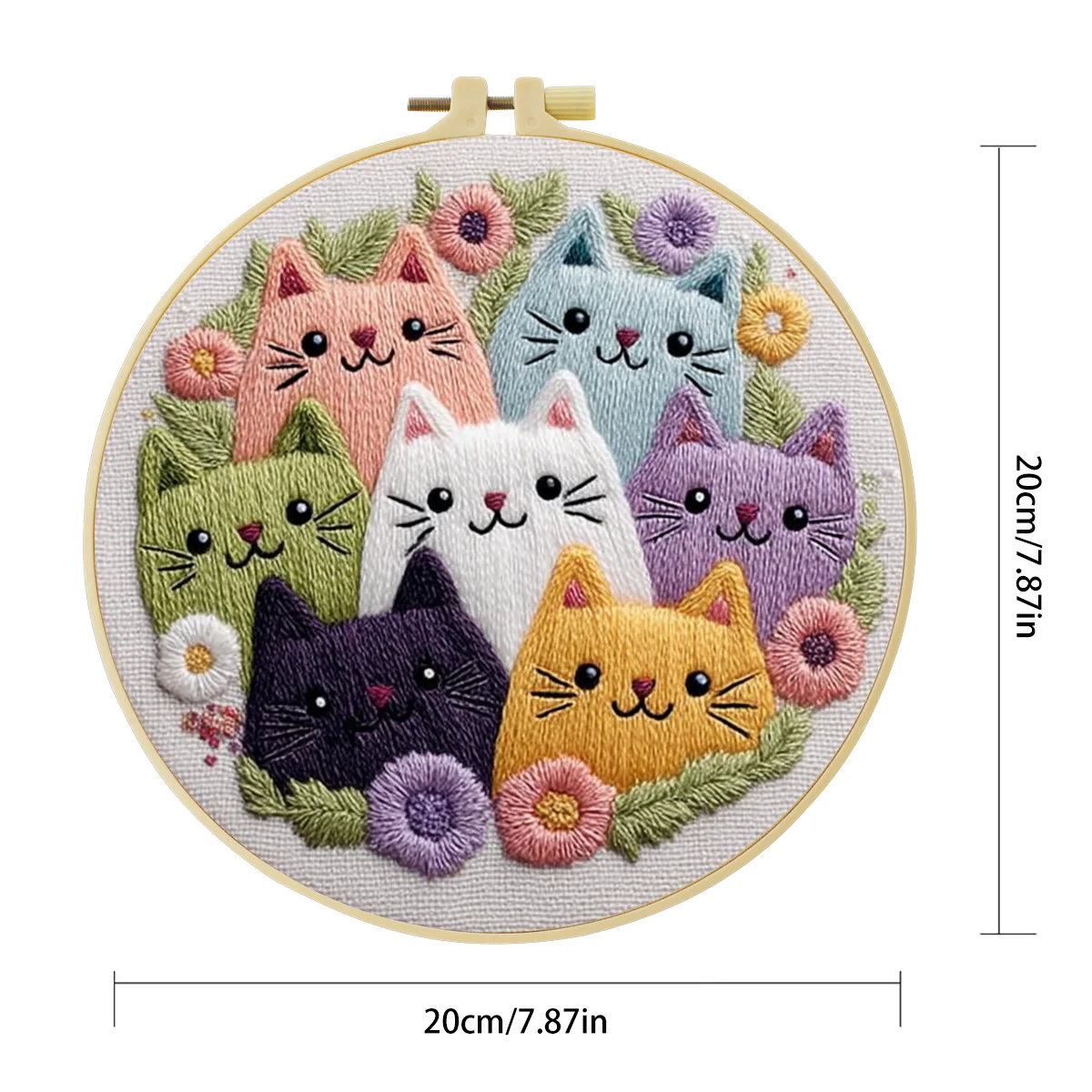 1 Stück 20X20CM/7,87 Zoll Niedliches Katzen-Stickerei-Starter-Kit DIY-Set Handwerk Malerei Nähen Kunst Nadelkunst – Detail 4