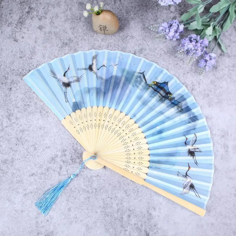 Portable No Deformation Folding Fan Handmade Bamboo Handle Props Fan Ancient Style Silk Fabric Hanfu