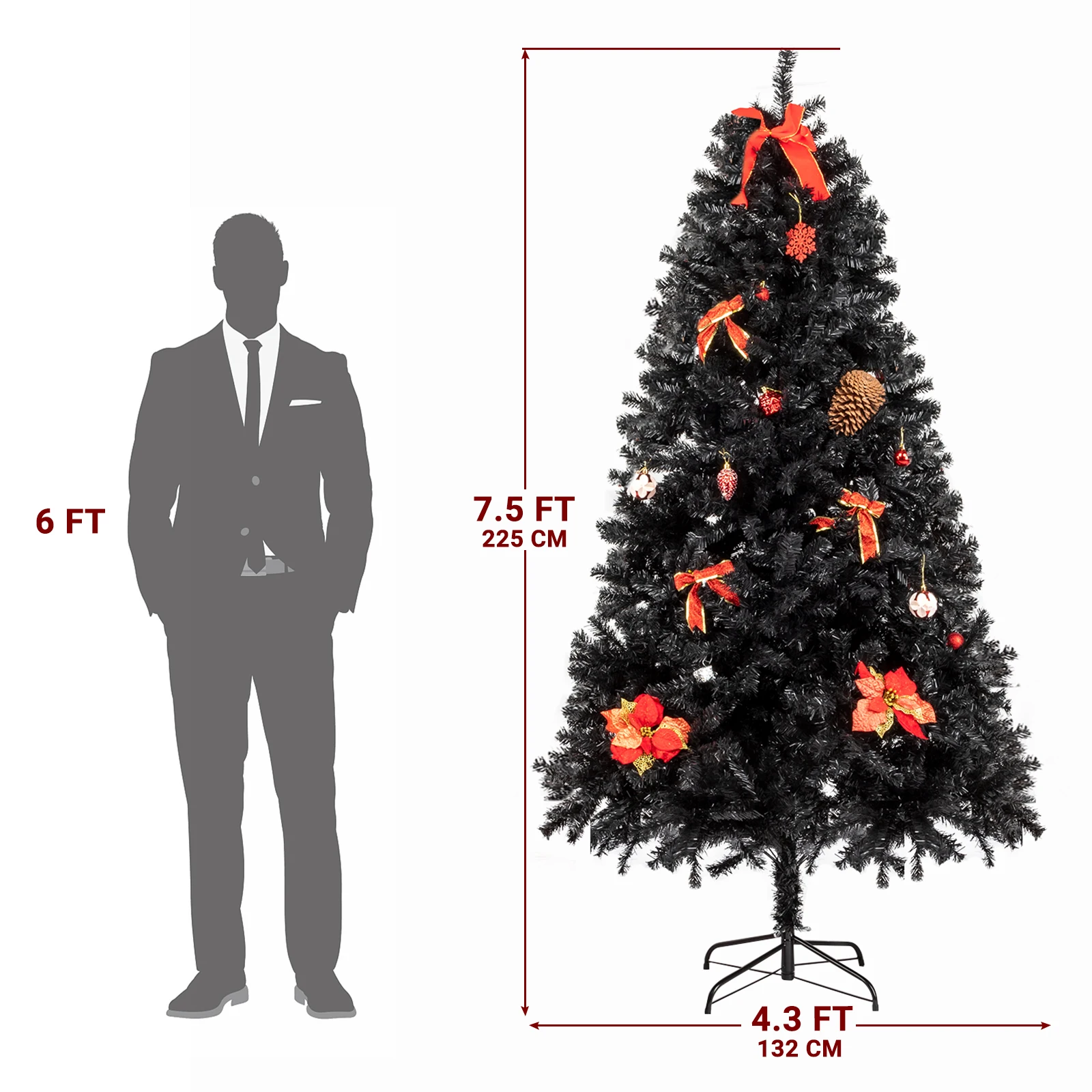 7.5ft 2500 Branches Without Lights Without Pine Cones Tied Tree Structure Christmas Tree Black--Substitution code:	38059219