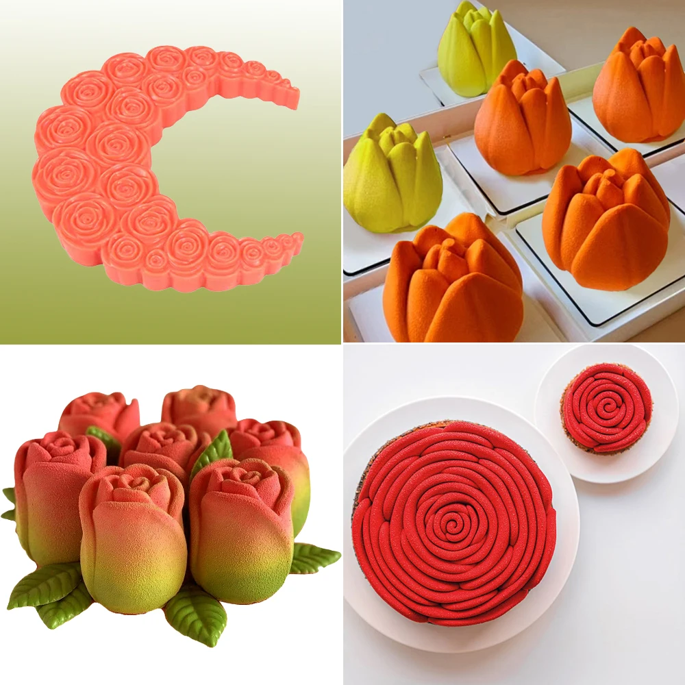 Moldes para pasteles de Mousse francés, herramientas para repostería para el Día de San Valentín, diseño de capullo de rosa, moldes de silicona para pasteles, utensilios de cocina de calidad alimentaria