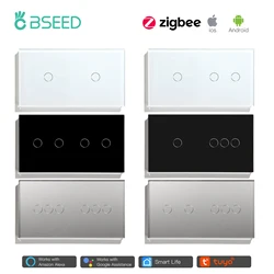 Bseed Zigbee 2/3/4/5/6Gang Smart Light Touch Switch Single Live EU Standard Tuya Smart Life Google Control Crystal Glass Panel