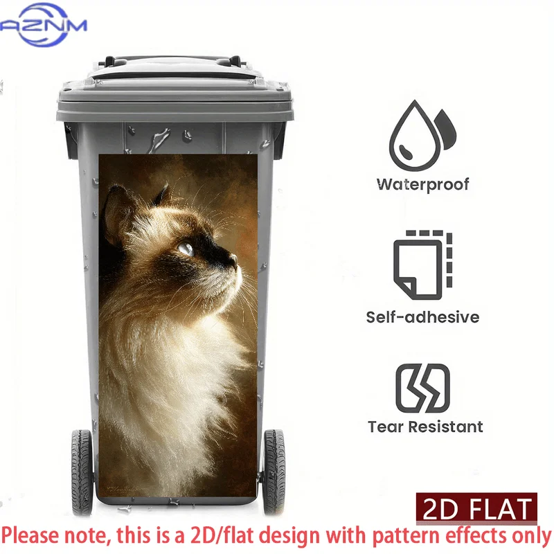 Self-Adhesive PVC Sticker Featuring a 2D/Flat Portrait of a Ragdoll Cat, Designed for Use on Trash Cans And Walls. This Waterp