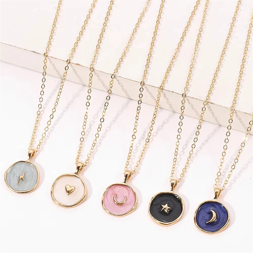 Collar de esmalte Irregular geométrico bohemio para mujer, collar con colgante de estrella y Luna colorida, regalos de joyería diaria de tendencia 2022