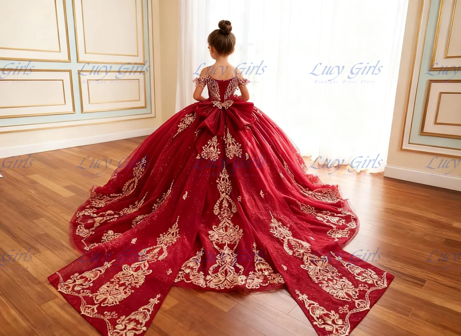Elegant Red Flower Girl Dress  - Bridal Sash Ribbon 评论和价格