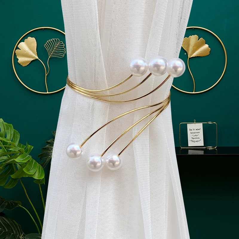 Pearl Alloy Curtain Clips - No Drill Holiday Tiebacks, Festive Window Decor with Snap-on Holders for Sheer Curtains