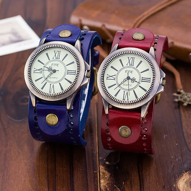 Reloj clásico Retro Para hombre y mujer, pulsera de cuero de vaca, reloj de pulsera de cuarzo romano, envío directo