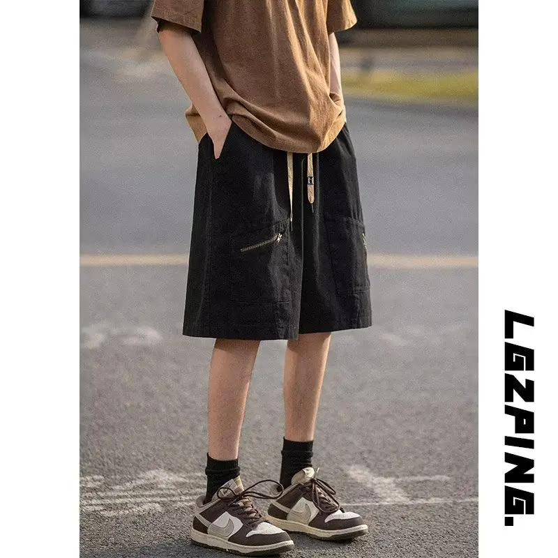 

Retro Japanese Sle Men's Casual Cotton orts Zipper Simple Loose Waist Wide Leg Workwear orts Summer Youth Faion