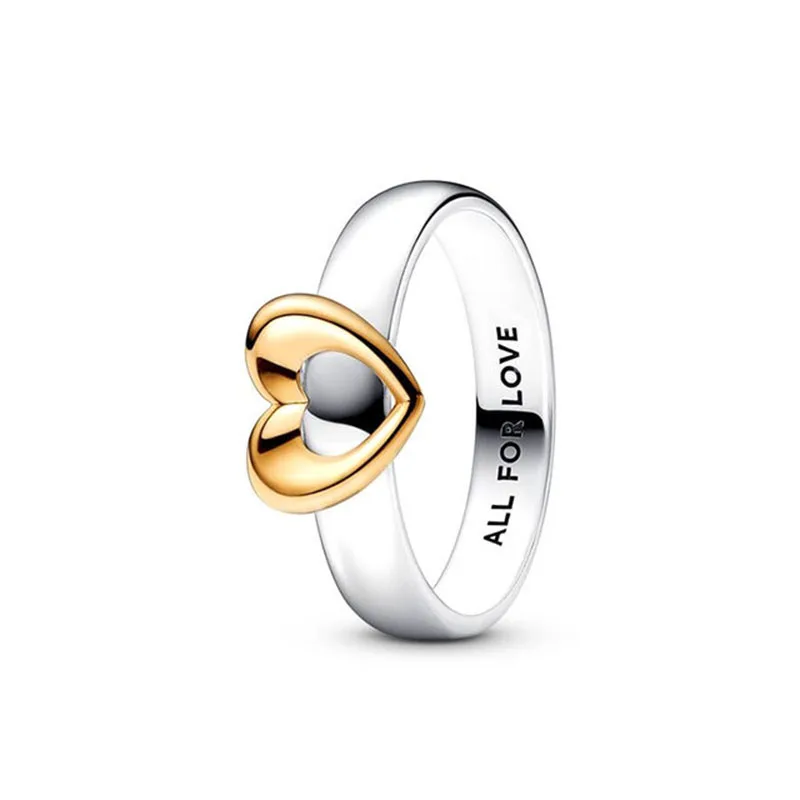 Anillo de plata 925 para mujer, sortija de corazón deslizante de dos tonos, estilo europeo, joyería artesanal