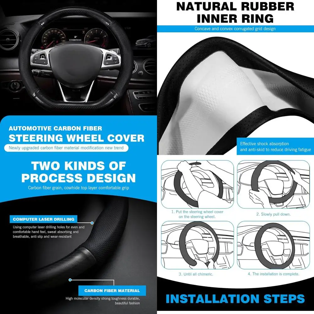 

D-shaped Steering Wheel Cover, Carbon Fiber Pattern Anti-slip Wear-resistant Sweat-absorbent Microfiber Leather Steering Wheel P