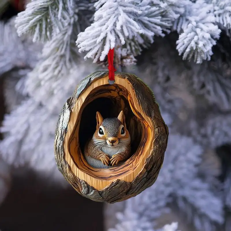 الحيوان عيد الميلاد الحلي 2D لطيف عيد الميلاد الاكريليك قلادة الحيوان الراكون البومة السنجاب القنفذ الأرنب الطيور الحياة البرية الحلي #6