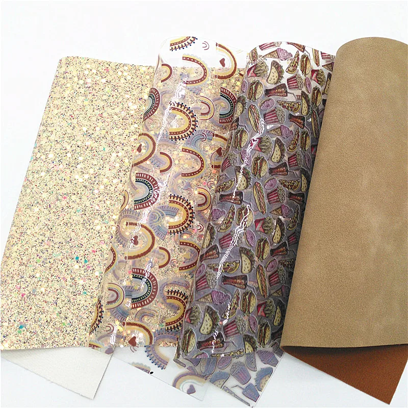 Cream Chunky Glitter Leather Rainbow Ice Cream Custom Jelly Sheets See Through TPU Leather Suede Leather For Bows 21x29CM Q1022