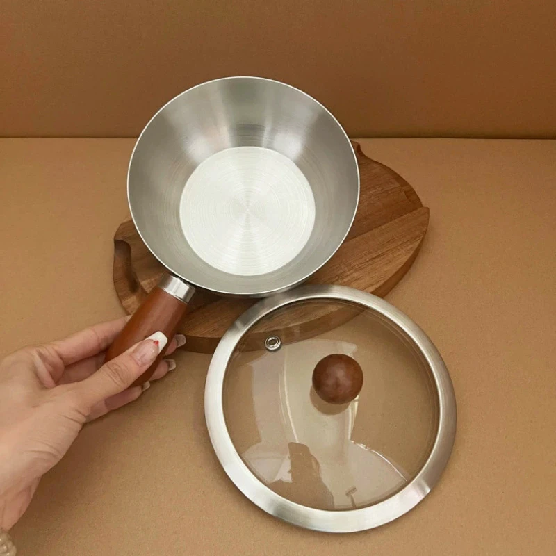 Stainless Steel Milk Pot With Wooden Handle, Compact Cooking Pot, Suitable For Frying Eggs And Heating Milk. Made Of Stainless S