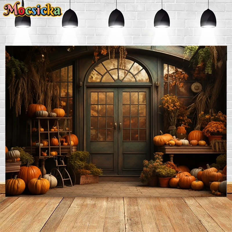 Mocsicka Photography Background Autumn Pumpkin Store Fall Maple Leaves Kids Portrait Birthday Party Decor Backdrop Photo Studio