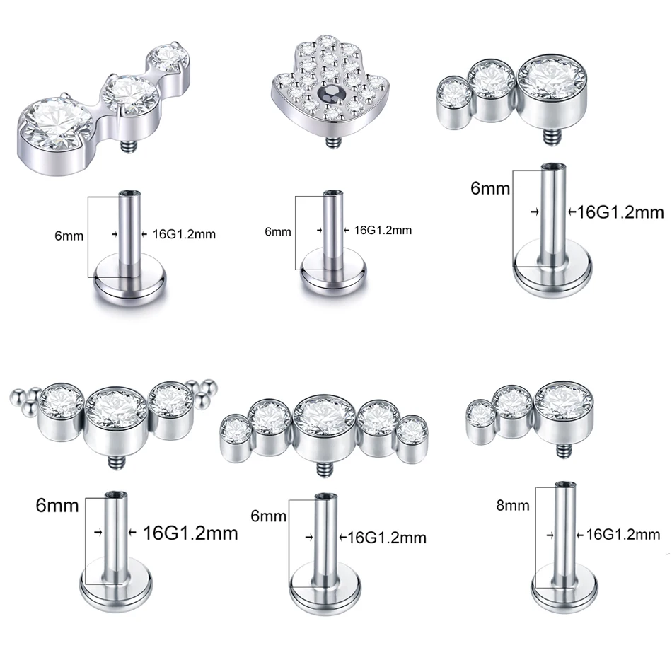 Piercings de titanio de 16G para mujer, joyería de zirconia para el cartílago de la oreja, Tragus, hélice, Daith, Labret Stud, 1 unidad