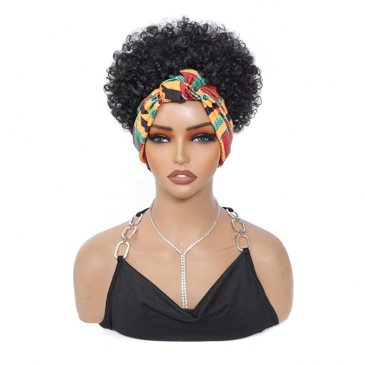 Black Headband Wigs For Women Afro Kinky Curly Wig With Synthetic Short Hair Wigs With Headband Attached Headwrap Wigs