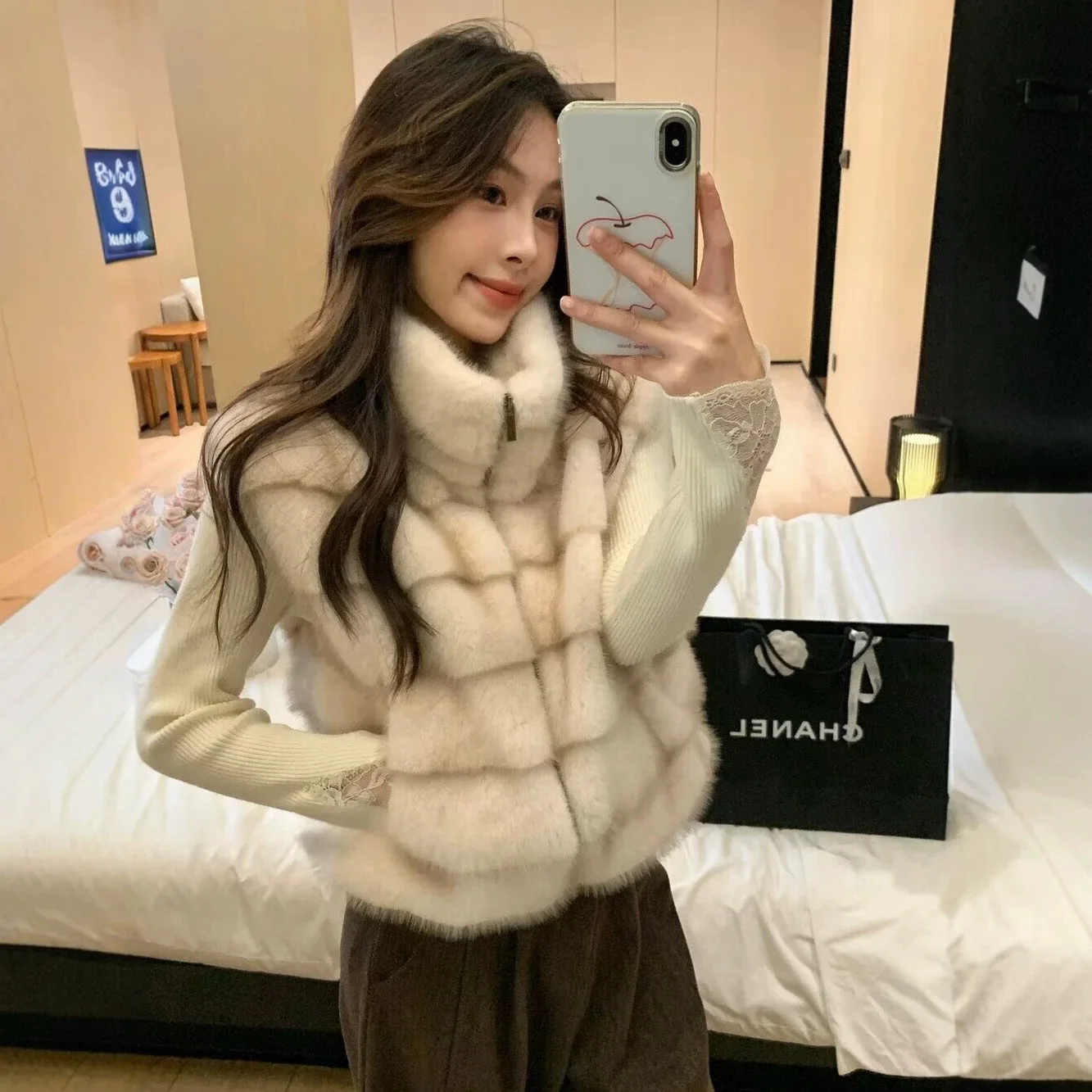 Korean Stand Collar Shearling Faux Fur Short Women's Winter Warm Sleeveless Mink Velvet Faux Fur Vest