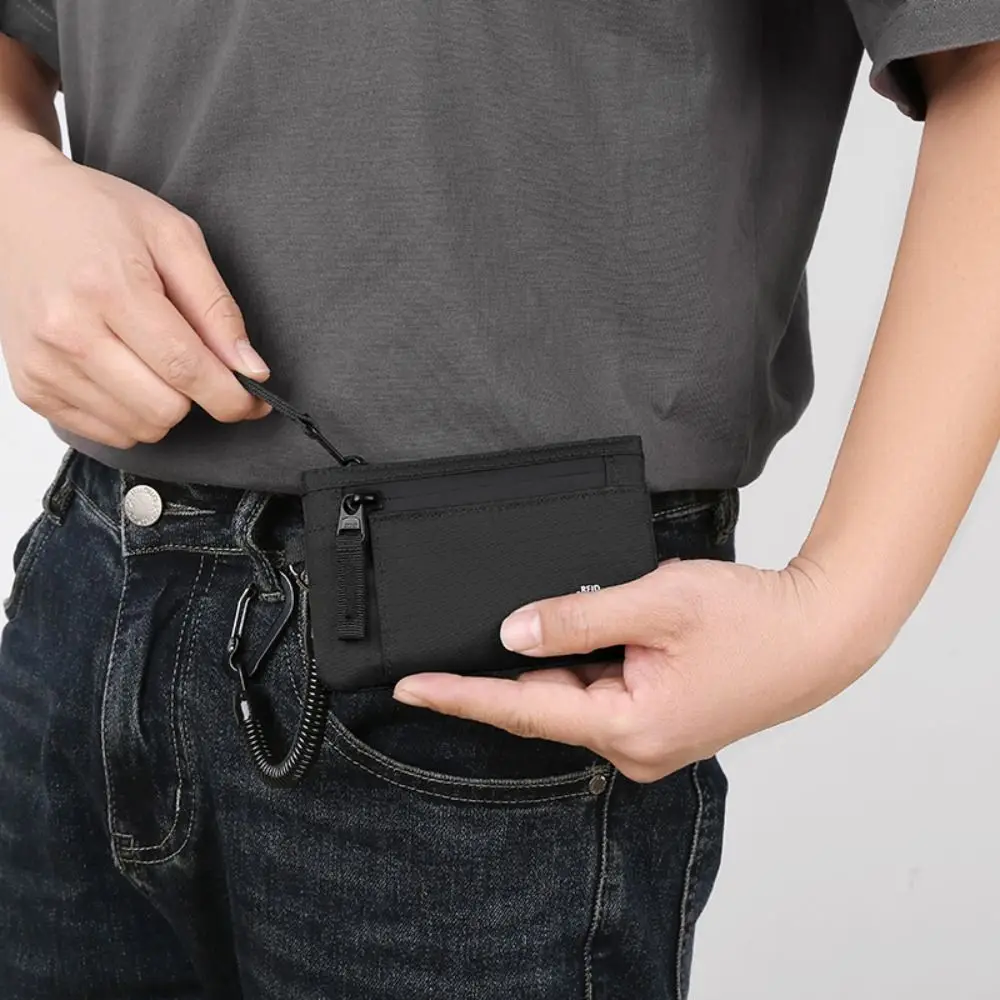 

Сетчатый многофункциональный мужской кошелек, противоугонный карабин, RFID-держатель для кредитных карт, брелок на молнии, нейлоновый кошелек для монет, повседневное использование