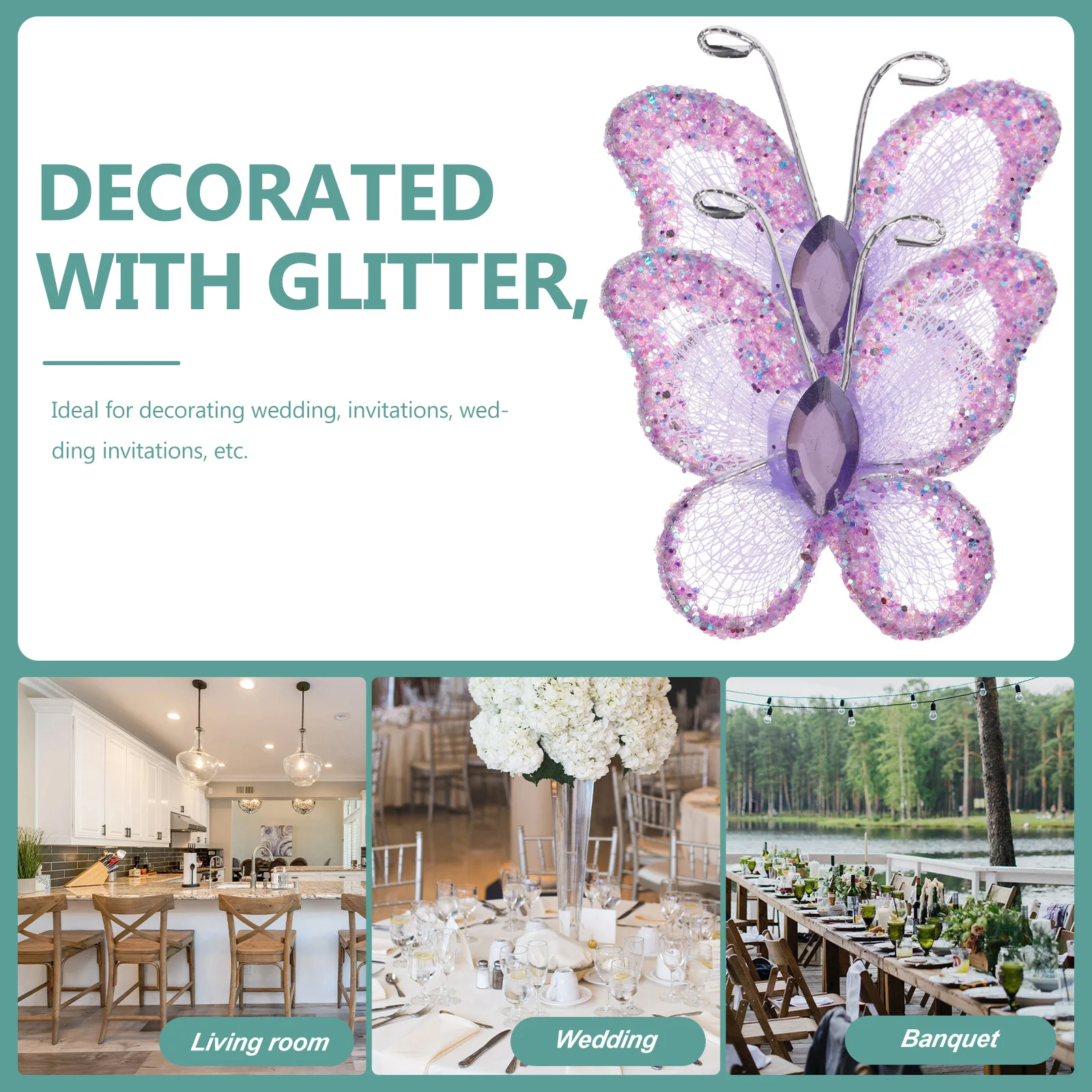 

50Pcs Mesh Wire Glitter Decorative Butterflies Purple Wedding Favor Decorations 3x3cm Ideal for Invitations Scrapbooking